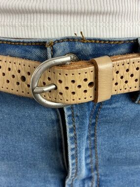 Plus size women’s belt 2XL genuine leather cream color pierced